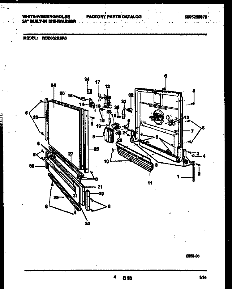 DOOR PARTS Diagram and Parts List for WDB662RBR0  Frigidaire Dishwasher