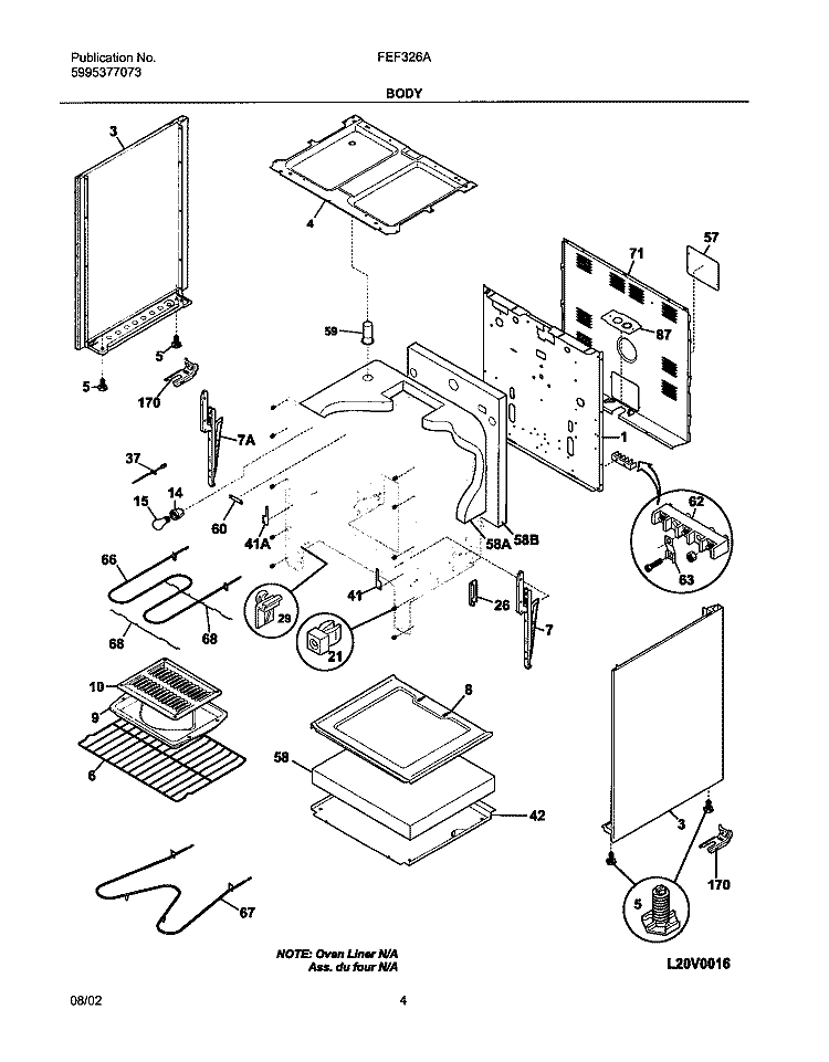 BODY Diagram and Parts List for FEF326ABC  Frigidaire Range