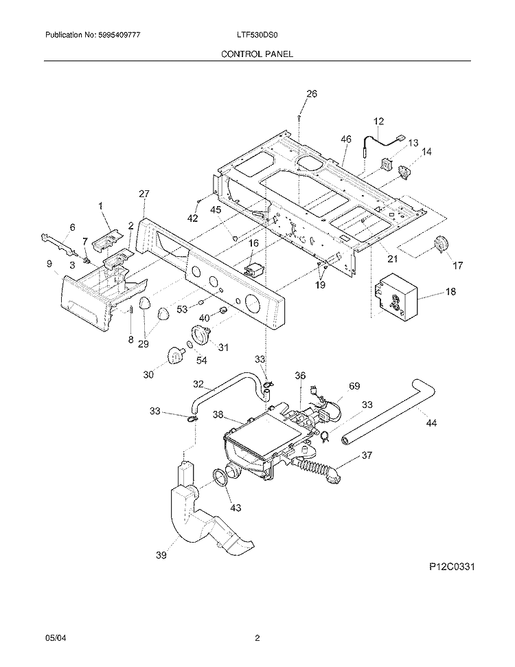 CONTROL PANEL Diagram and Parts List for LTF530DS0  Frigidaire Washer
