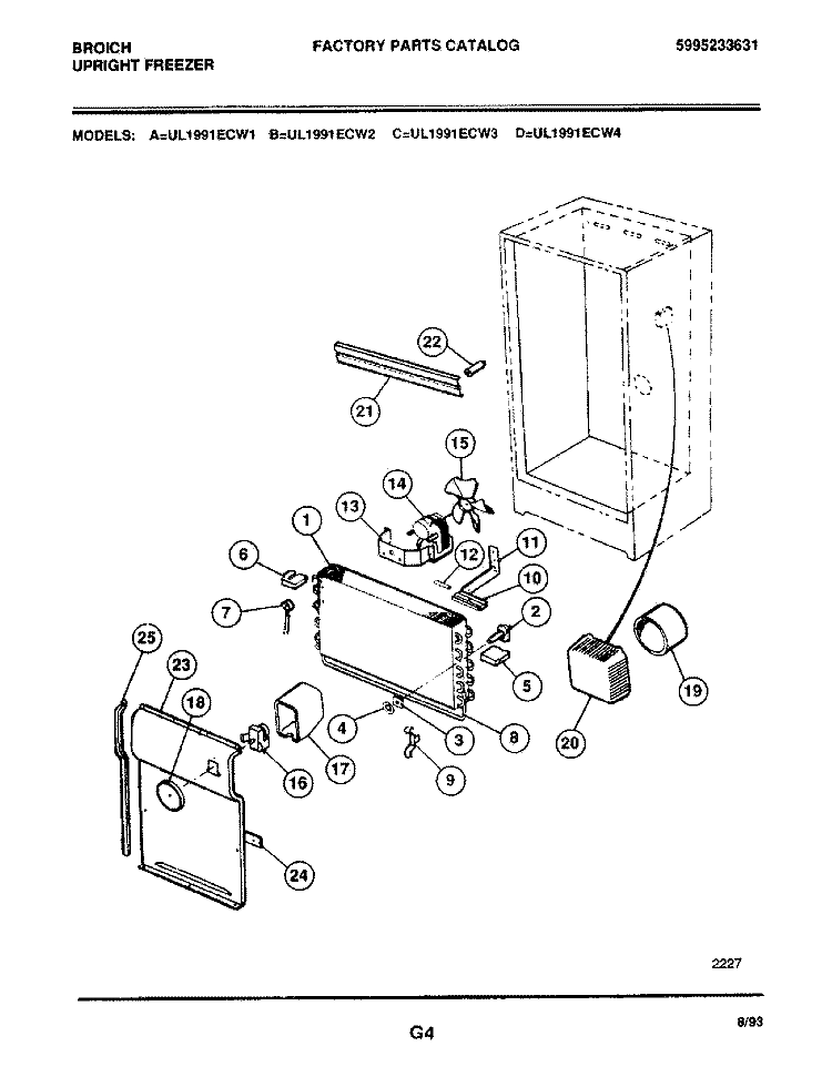 EVAPORATOR Diagram and Parts List for UL1991ECW1  Frigidaire Freezer
