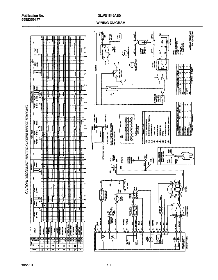 134052000 WIRING DIAGRAM Diagram and Parts List for GLWS1649AS0  Frigidaire Washer