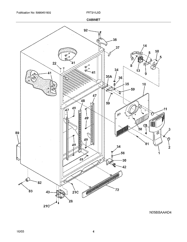 CABINET Diagram and Parts List for FRT21IL5DWR  Frigidaire Refrigerator