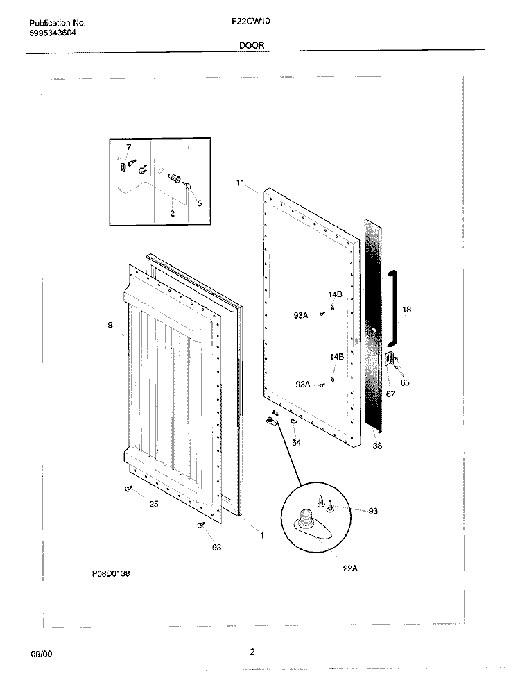 DOOR Diagram and Parts List for F22CW10  Frigidaire Freezer