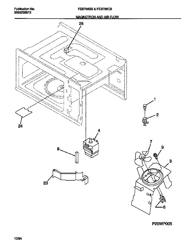 MAGNETRON AND AIR FLOW Diagram and Parts List for FEB796BBBA  Frigidaire Microwave Oven Combo