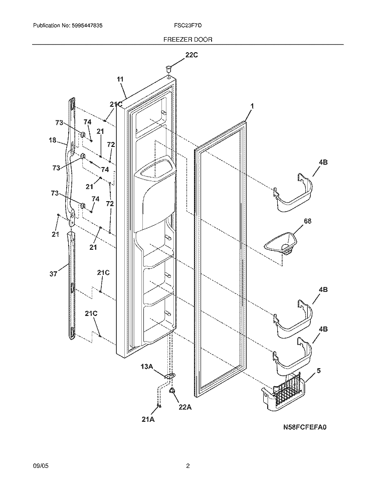 FREEZER DOOR Diagram and Parts List for FSC23F7DB7  Frigidaire Refrigerator