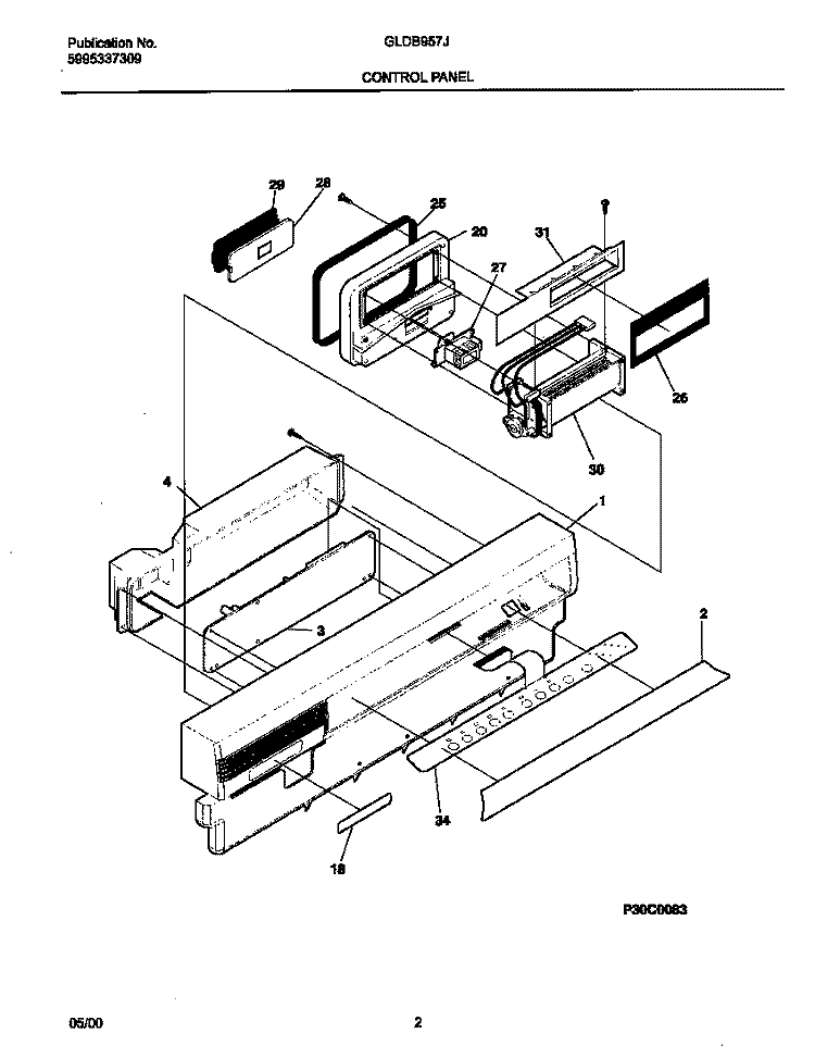 CONTROL PANEL Diagram and Parts List for GLDB957JS0  Frigidaire Dishwasher