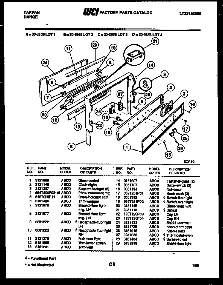 BACKGUARD Diagram and Parts List for 30-3658-00-02  Tappan Range
