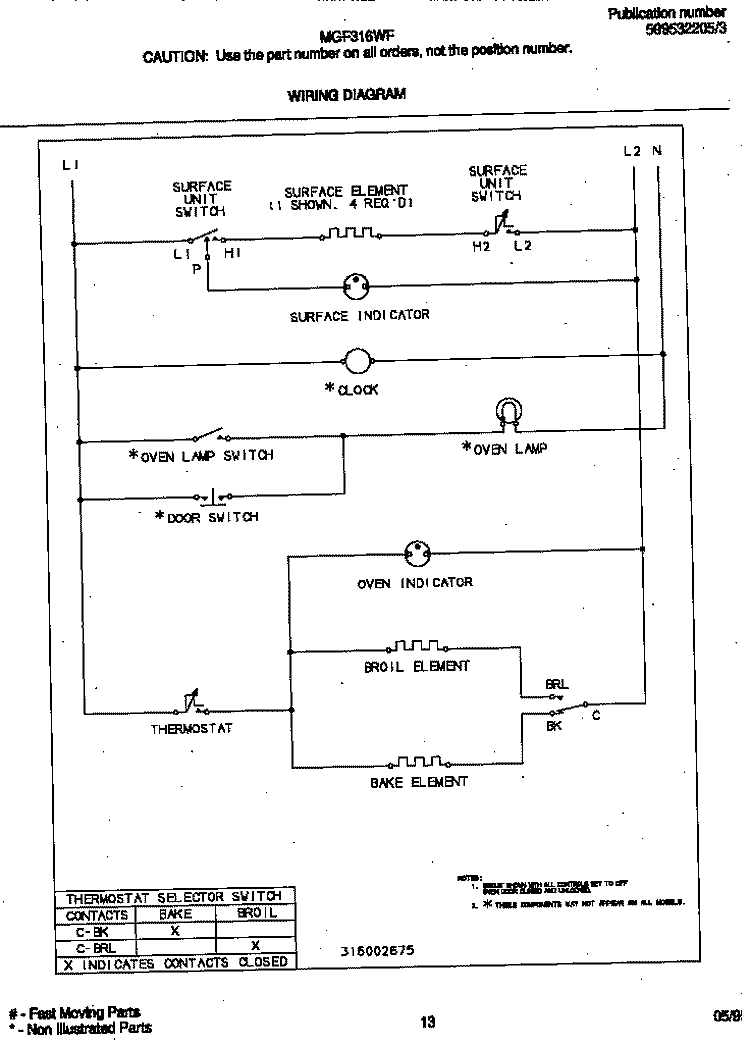 WIRING DIAGRAM Diagram and Parts List for MEF316WFTD  Frigidaire Range