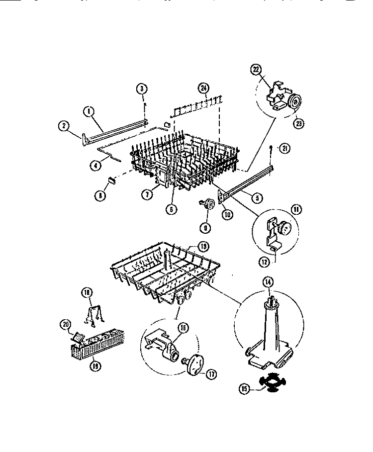 RACK AND INNER TUB Diagram and Parts List for SU24P3WTLA  Gibson Dishwasher