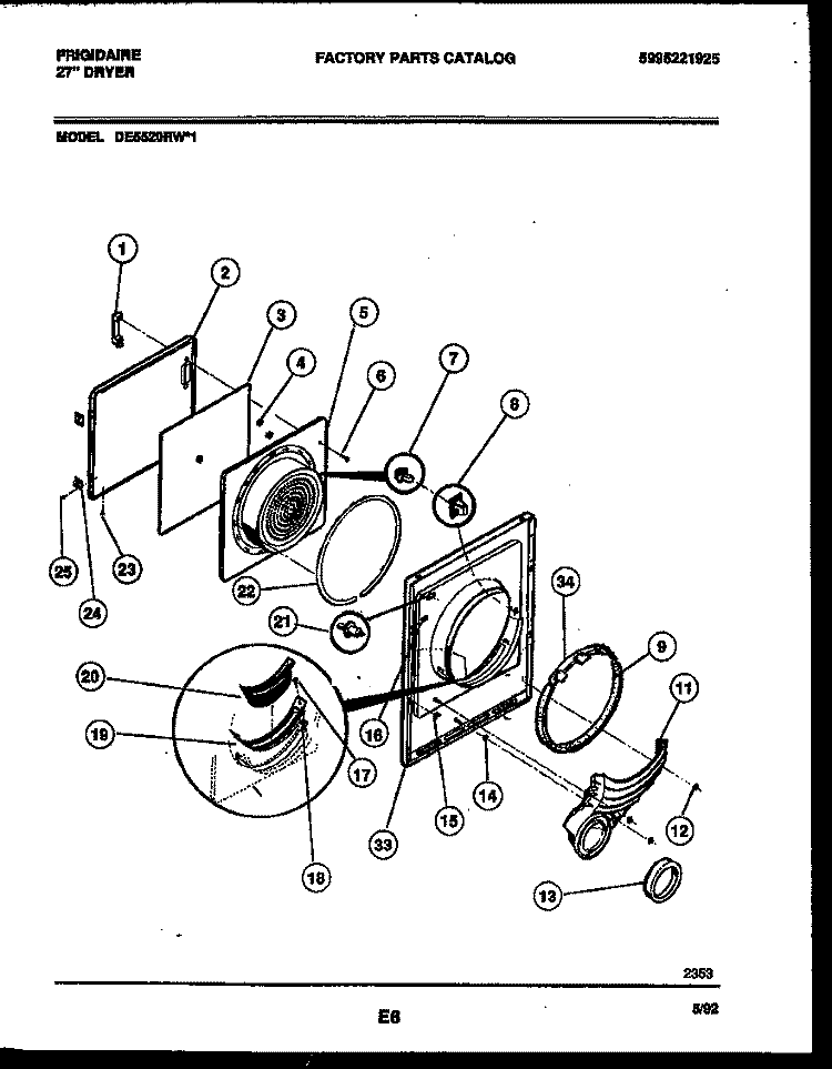 DOOR PARTS Diagram and Parts List for DE5520RW1  Frigidaire Dryer