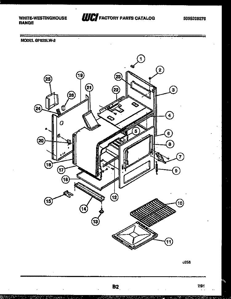BODY PARTS Diagram and Parts List for GF625LW2  Frigidaire Range