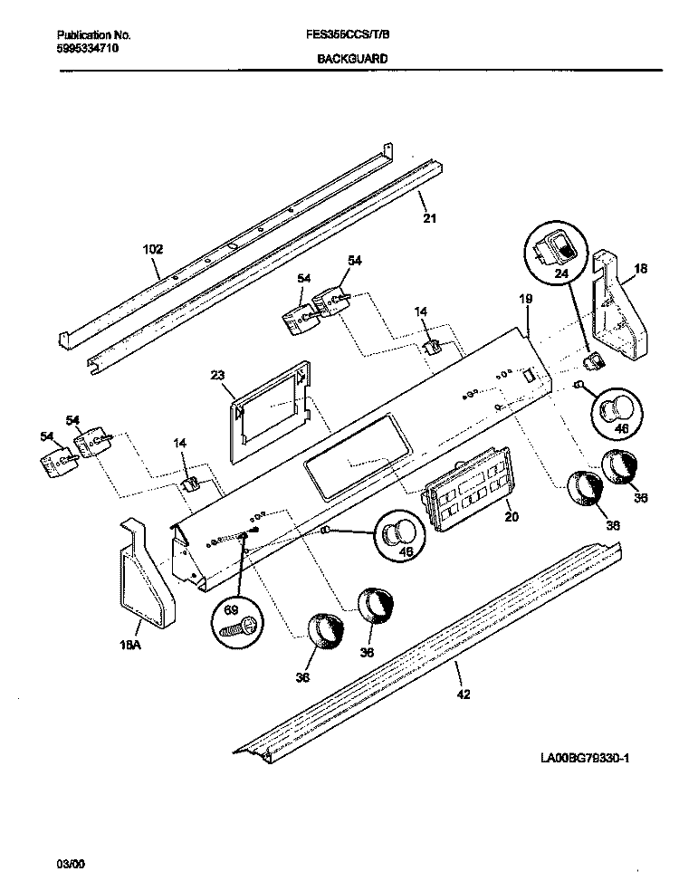CONTROL PANEL Diagram and Parts List for FES355CCTJ  Frigidaire Range