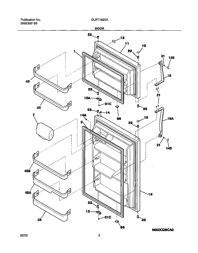 DOOR Diagram and Parts List for GLRT182SAB1  Frigidaire Refrigerator