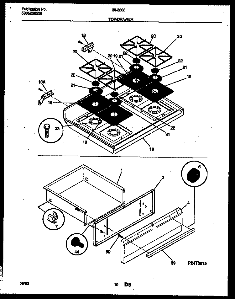 COOKTOP AND DRAWER PARTS Diagram and Parts List for 30-3863-00-01  Tappan Range