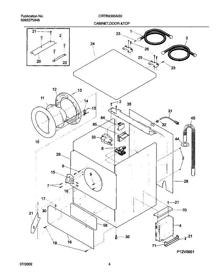 WSHR CAB, DOOR Diagram and Parts List for CRTR9300AS0  Frigidaire Washer