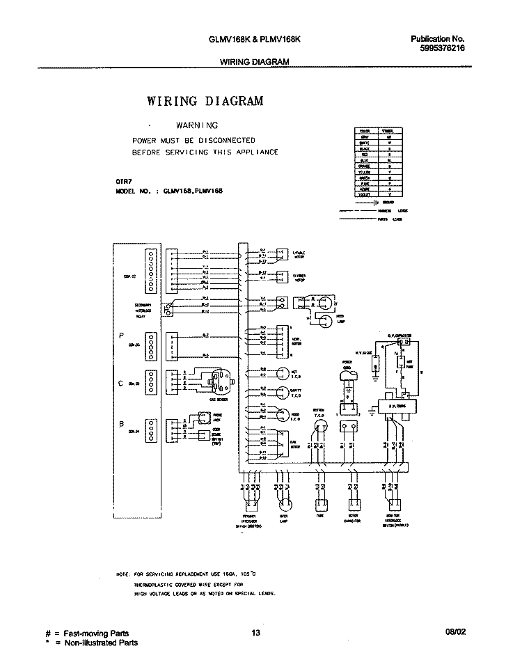 WIRING DIAGRAM Diagram and Parts List for GLMV168KS2  Frigidaire Microwave