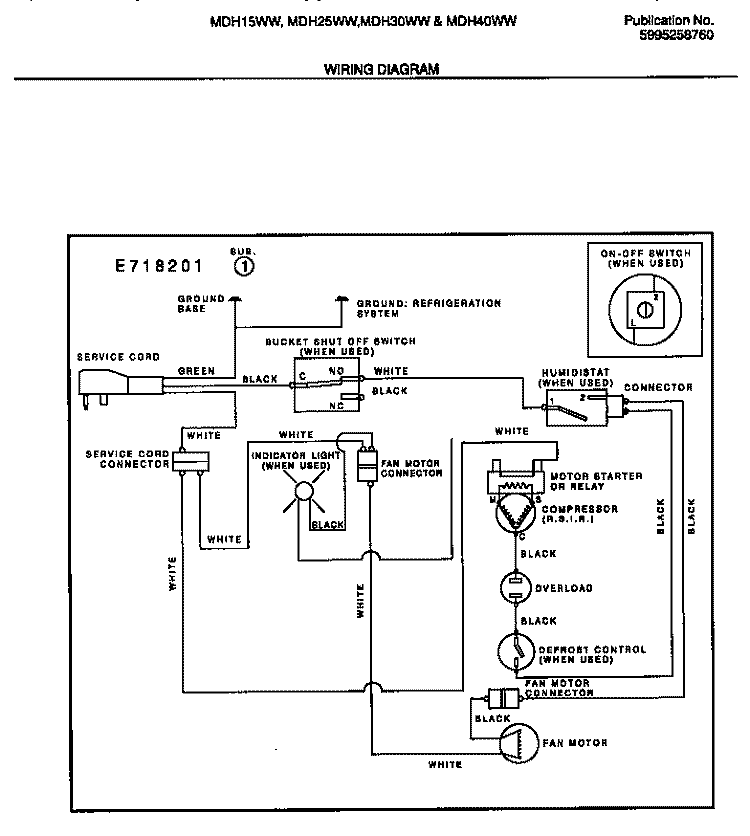 WIRING DIAGRAM Diagram and Parts List for MDH15WW1  Frigidaire Dehumidifier