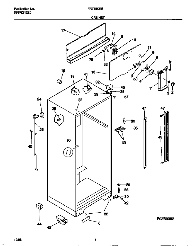 CABINET Diagram and Parts List for FRT18KRED2  Frigidaire Refrigerator