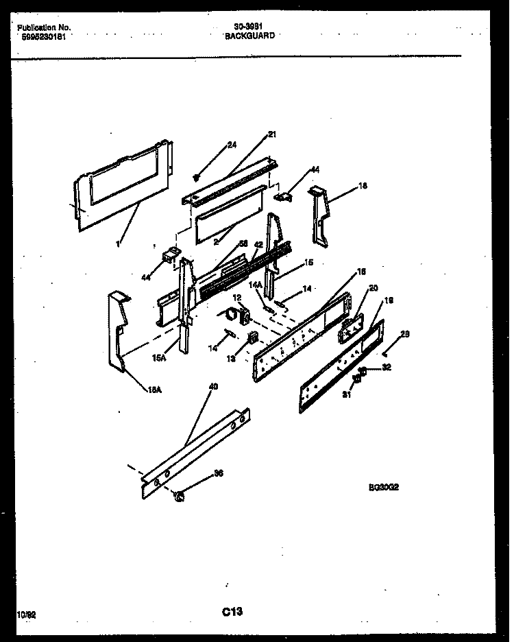 BACKGUARD Diagram and Parts List for 30-3981-00-04  Tappan Range