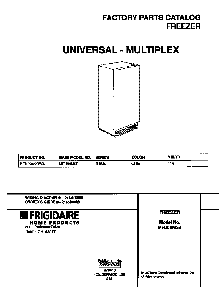 COVER Diagram and Parts List for MFU09M2BW4  Frigidaire Freezer