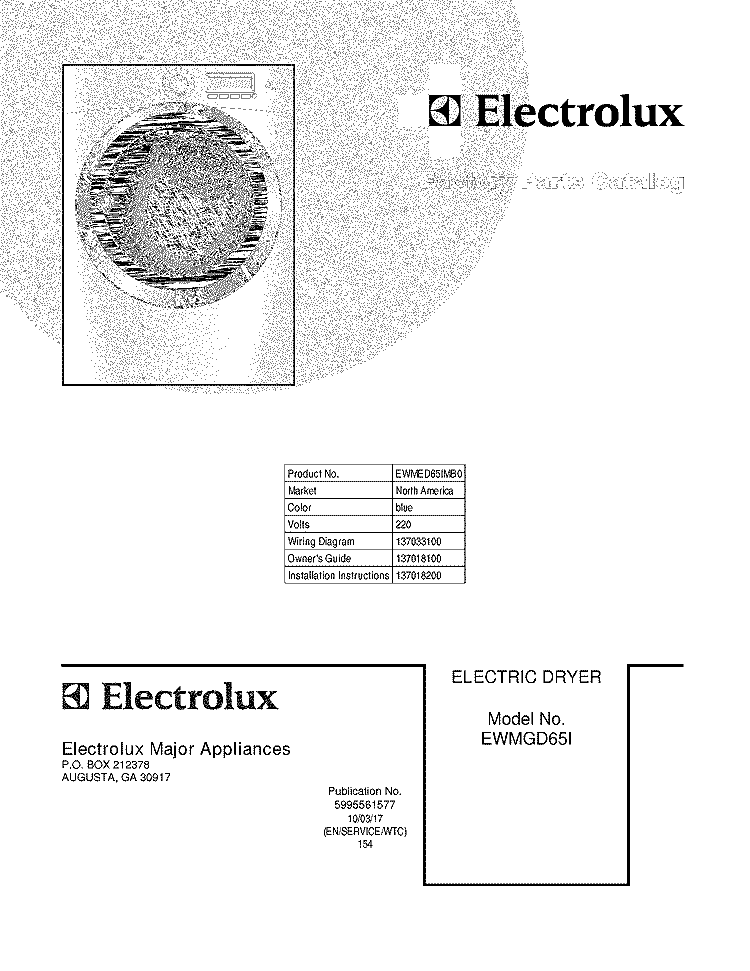 COVER Diagram and Parts List for EWMED65IMB0  Electrolux Dryer