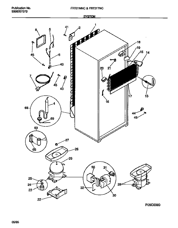 SYSTEM Diagram and Parts List for FRT21NNCW0  Frigidaire Refrigerator