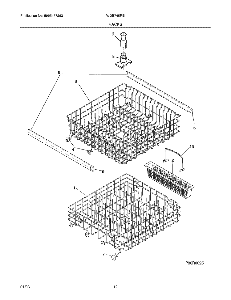 RACKS Diagram and Parts List for WDB745REB0  Westinghouse Dishwasher