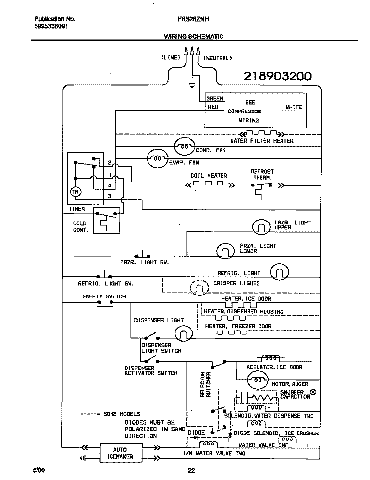WIRING DIAGRAM Diagram and Parts List for FRS26ZNHD3  Frigidaire Refrigerator