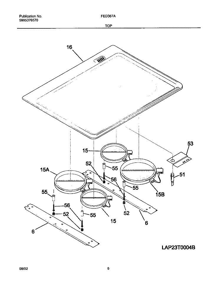 MAINTOP Diagram and Parts List for FED367AQE  Frigidaire Range