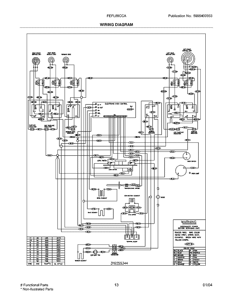 WIRING DIAGRAM Diagram and Parts List for FEFL89CCA  Frigidaire Range