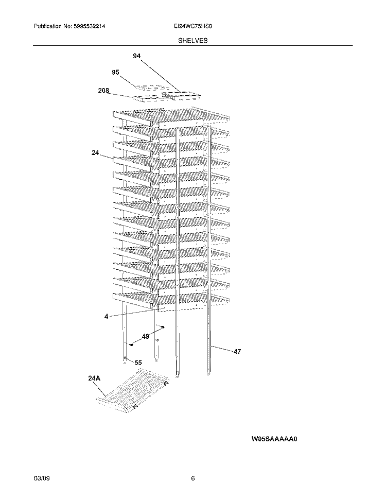 SHELVES Diagram and Parts List for EI24WC75HS0  Electrolux Wine and Beverage Cooler