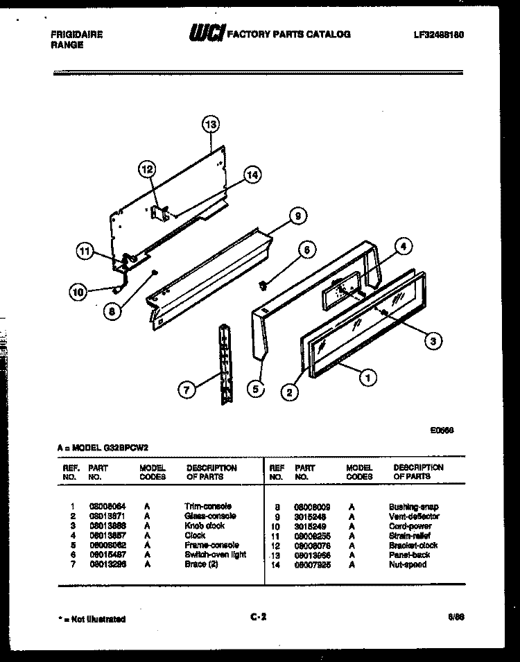 CONTROL PANEL Diagram and Parts List for G32BPCW2  Frigidaire Range