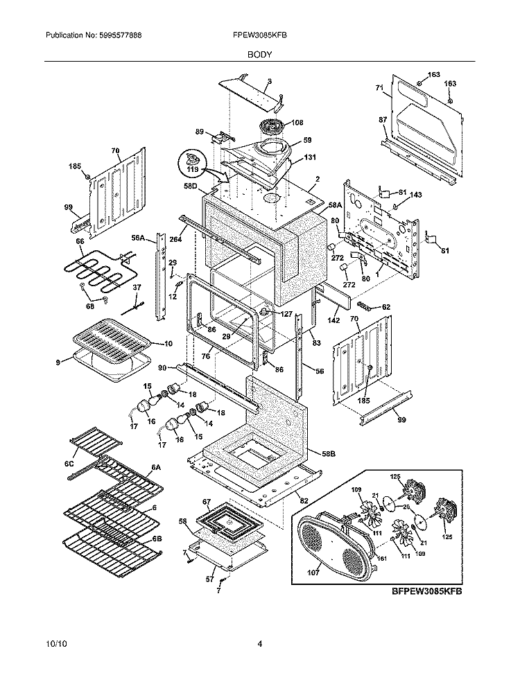 BODY Diagram and Parts List for FPEW3085KFB  Frigidaire Range