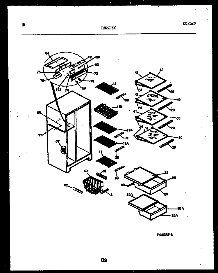SHELVES AND SUPPORTS Diagram and Parts List for RS22F8DX1C  Gibson Refrigerator