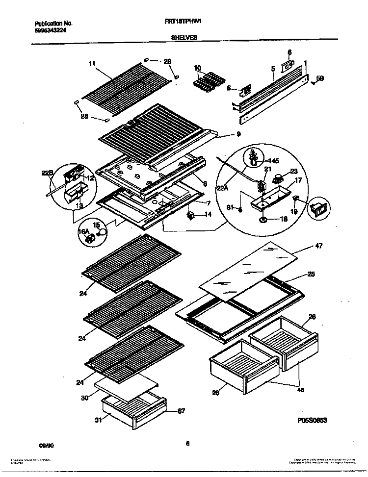 SHELVES Diagram and Parts List for FRT18TPHW1  Frigidaire Refrigerator
