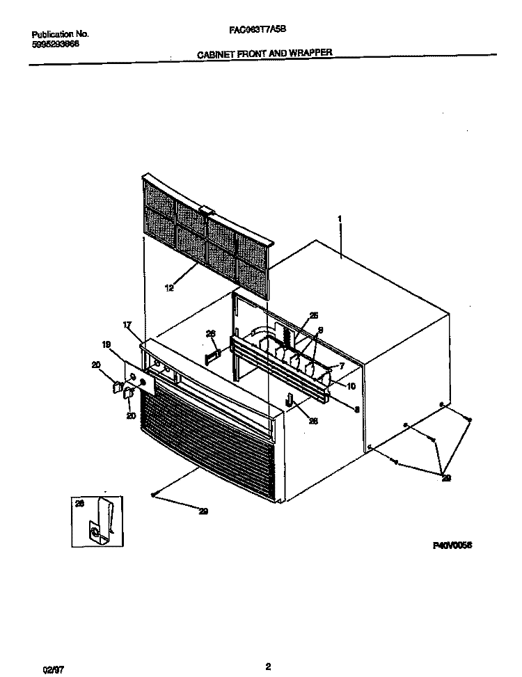CABINET FRONT AND WRAPPER Diagram and Parts List for FAC063T7A5B  Frigidaire Air Conditioner