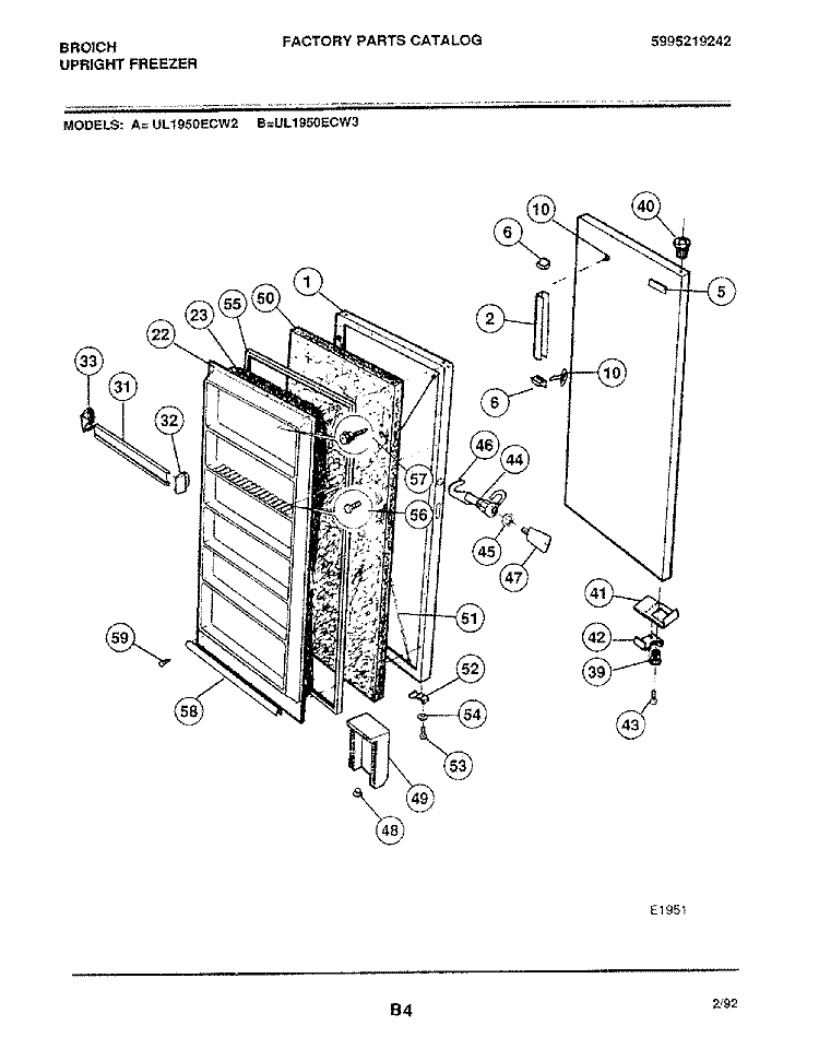 DOOR Diagram and Parts List for UL1950ECW3  Electrolux Freezer