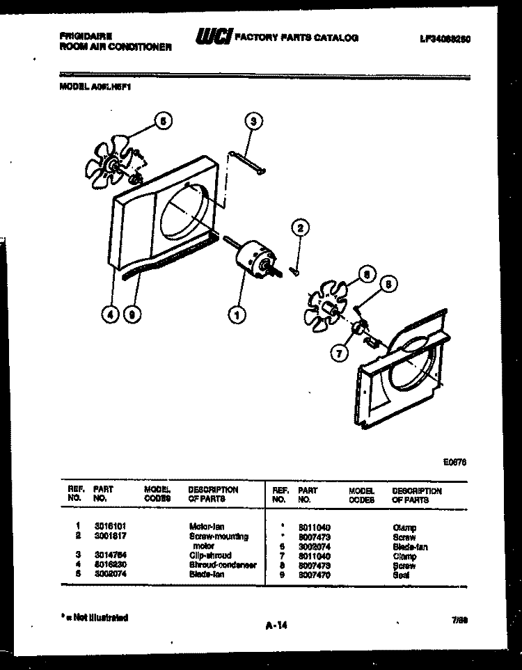 AIR HANDLING PARTS Diagram and Parts List for A06LH5F1  Frigidaire Air Conditioner