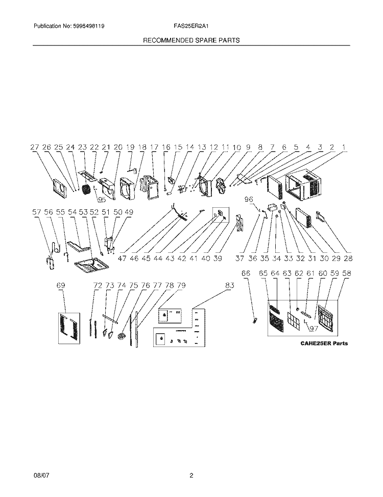 REPLACEMENT PARTS Diagram and Parts List for FAS25ER2A1  Frigidaire Air Conditioner