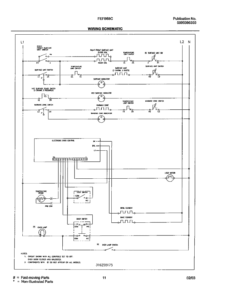 WIRING SCHEMATIC Diagram and Parts List for FEFB68CQA  Frigidaire Range