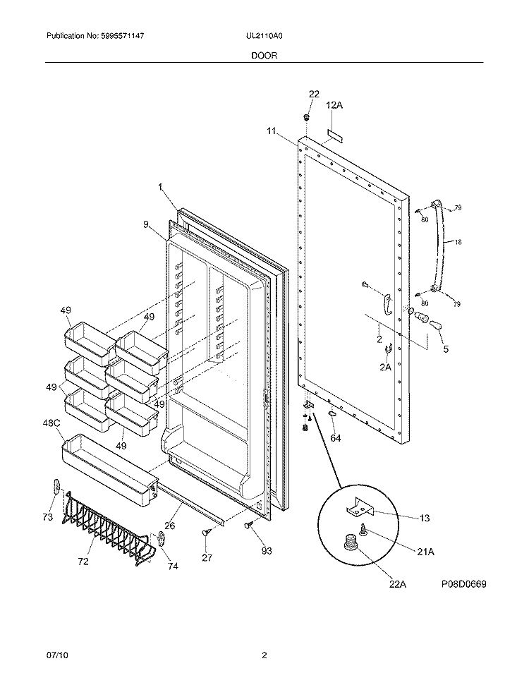 DO0R Diagram and Parts List for UL2110A0  Electrolux Freezer