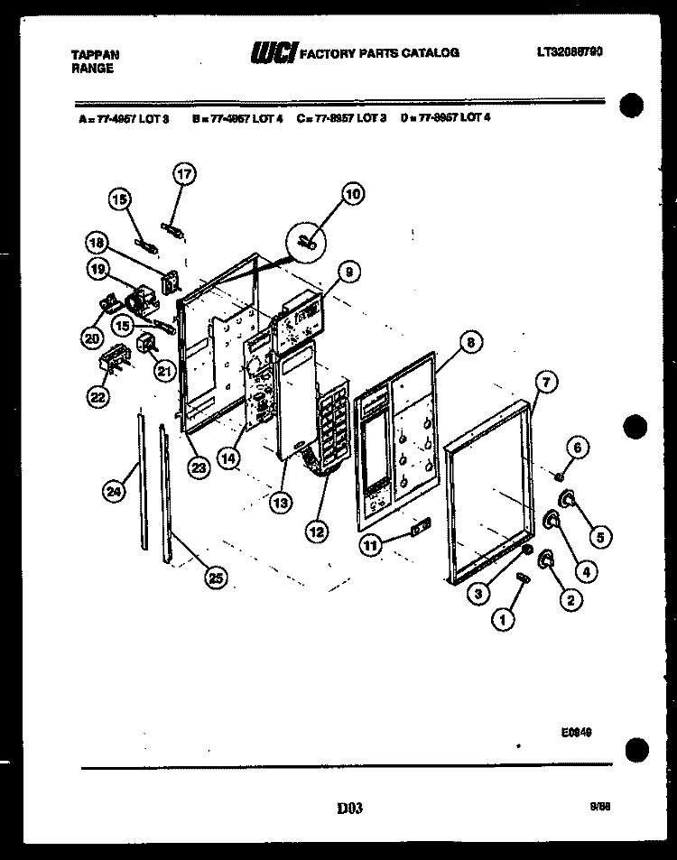 CONTROL PANEL Diagram and Parts List for 77-4957-23-03  Tappan Range