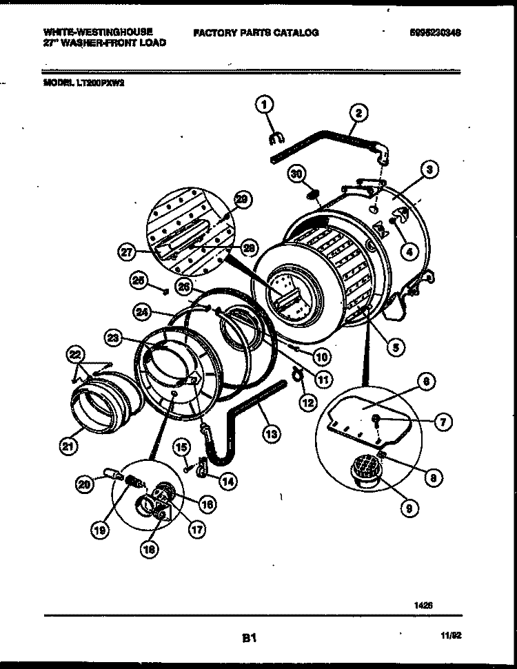 TUB AND COMPONENTS Diagram and Parts List for LT200PXD2  Frigidaire Washer