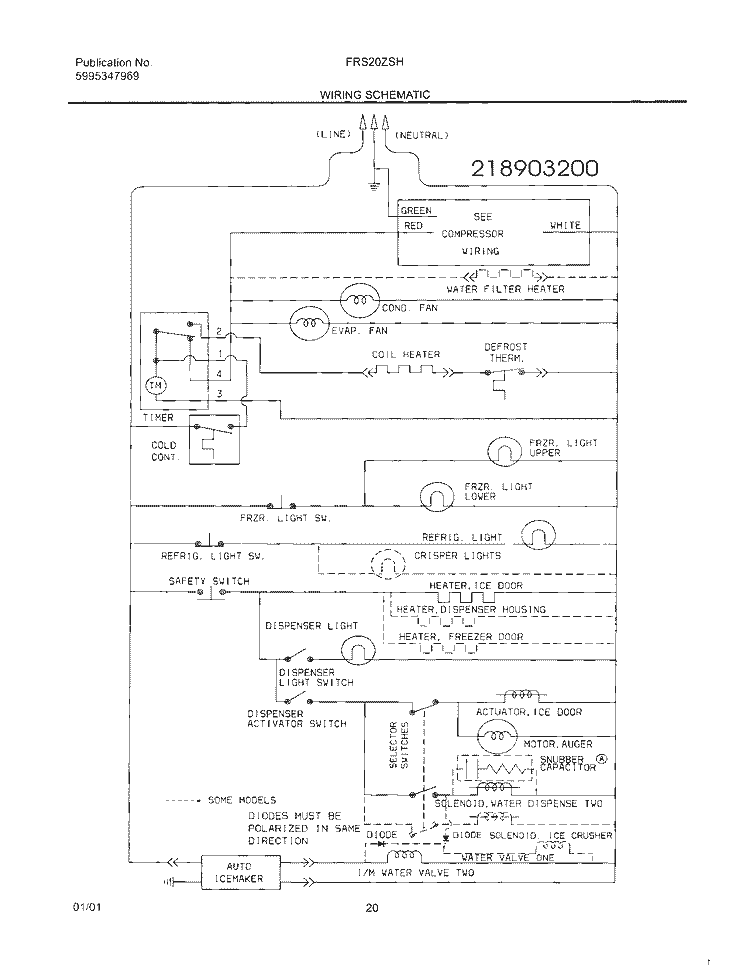 WIRING SCHEMATIC Diagram and Parts List for FRS20ZSHB4  Frigidaire Refrigerator