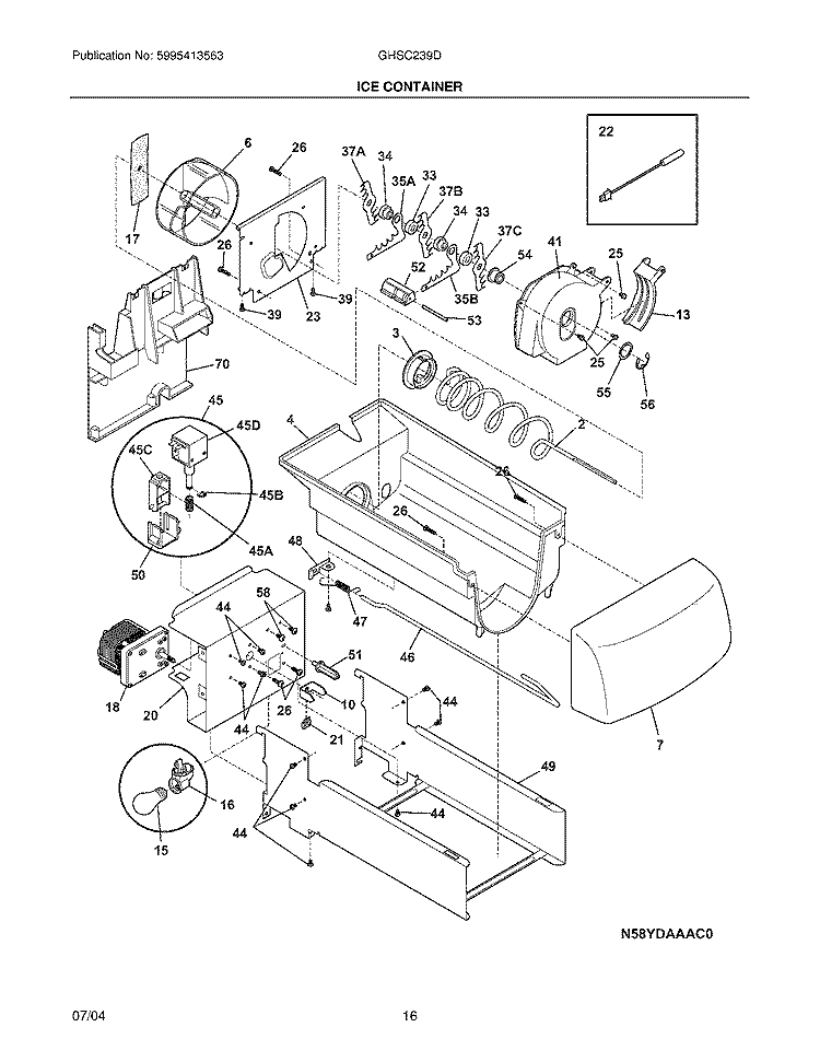 ICE CONTAINER Diagram and Parts List for GHSC239DW0  Frigidaire Refrigerator