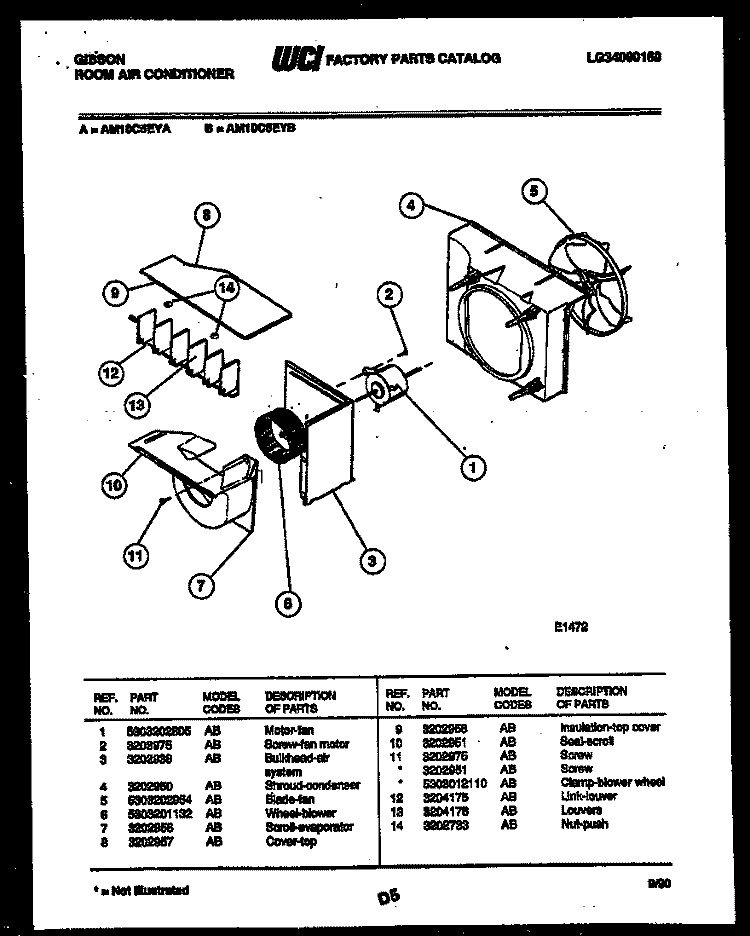 AIR HANDLING PARTS Diagram and Parts List for AM10C5EYA  Gibson Air Conditioner