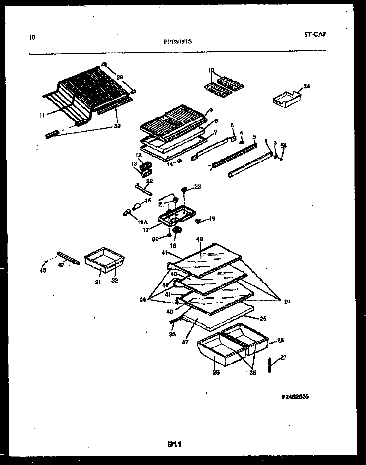 SHELVES AND SUPPORTS Diagram and Parts List for FPES19TSW0  Frigidaire Refrigerator