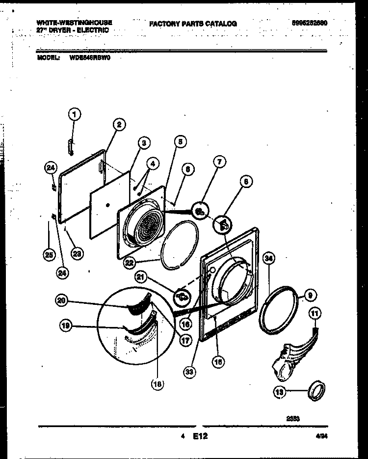 DOOR PARTS Diagram and Parts List for WDE546RBW0  Frigidaire Dryer
