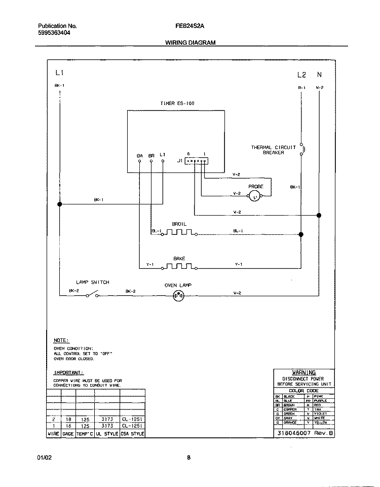 WIRING DIAGRAM Diagram and Parts List for FEB24S2ASA  Frigidaire Wall Oven
