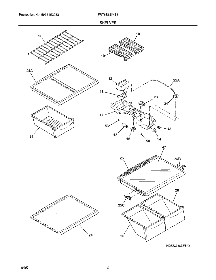 SHELVES Diagram and Parts List for FRT8S6EMB8  Frigidaire Refrigerator